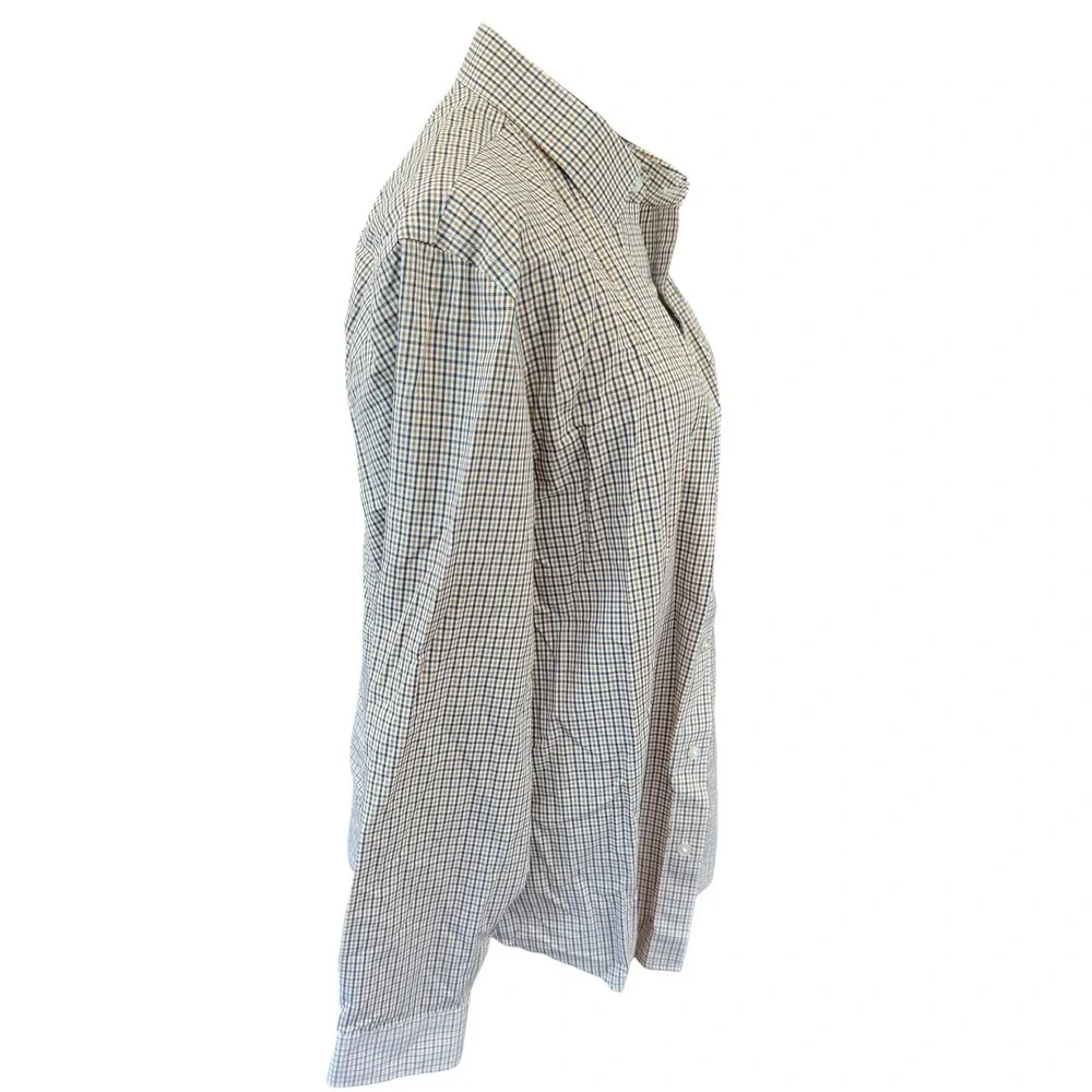 Banana Republic Mens L Non-Iron Untucked Fit Button Down Shirt‎ Brown Gingham